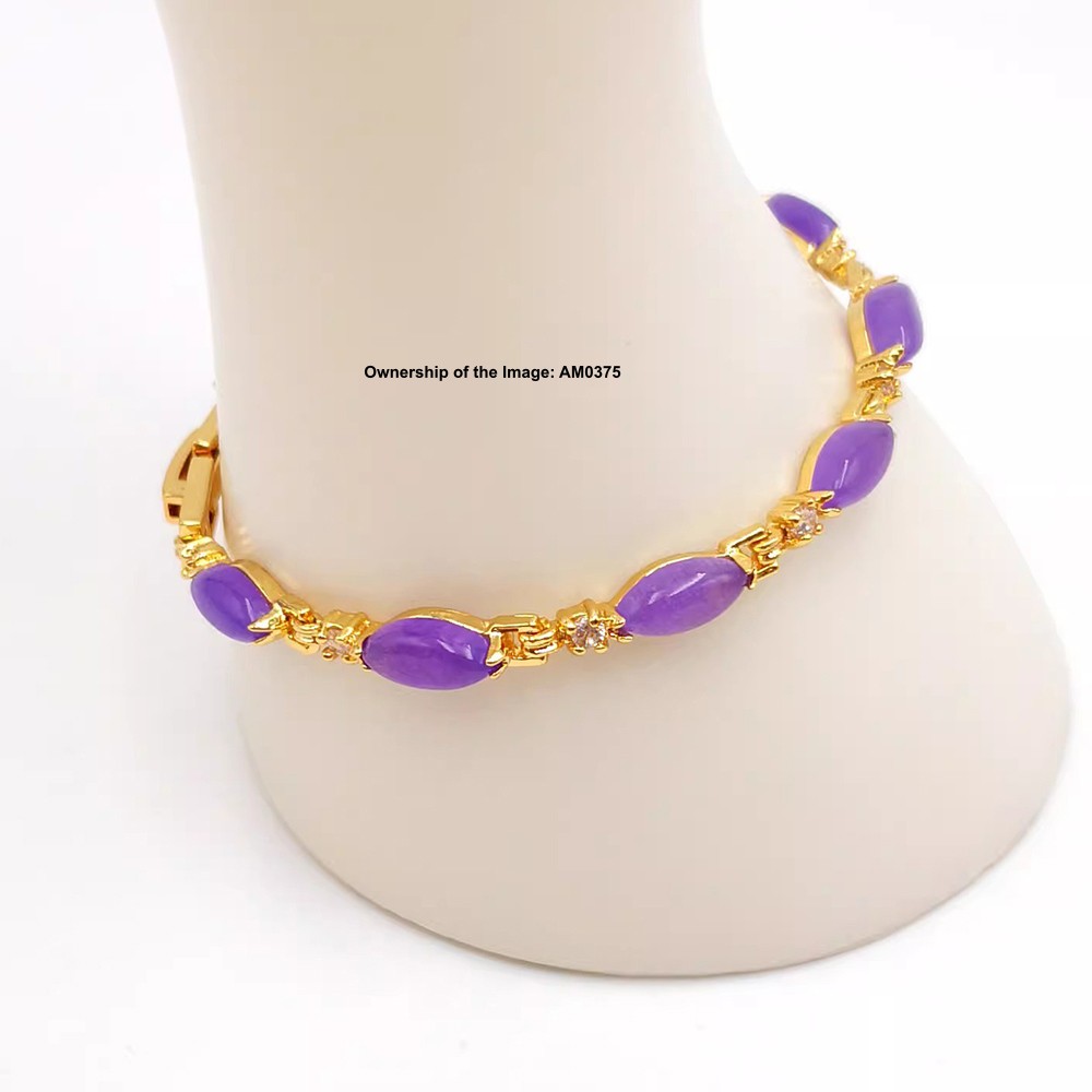 NEW Bracelet Heating Jade Yellow Plated Oval Purple Jade Bracelet Women 7.10INCH