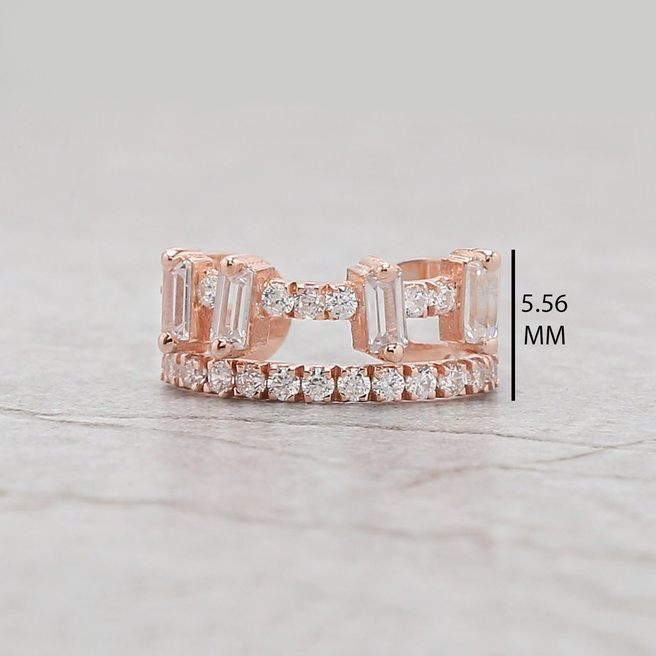 Natural Round /Baguette Diamond Ear Cuff 14K Rose White Yellow Gold KD1085