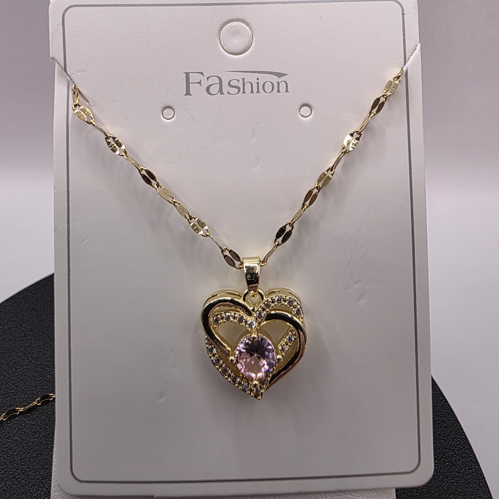 Stainless Steel Copper Plated 16″Necklace w/16mm Two Heart Cz Pendant