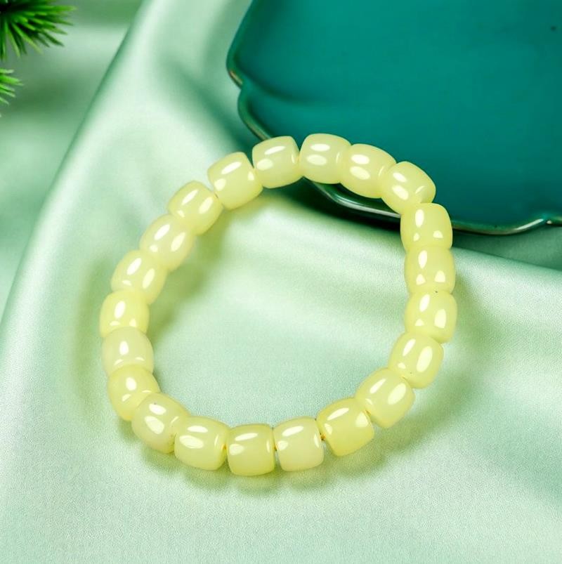Girl Grandma Mother Lady Women Yellow Jade Beads Bracelet Jewelry Gift Box DD177