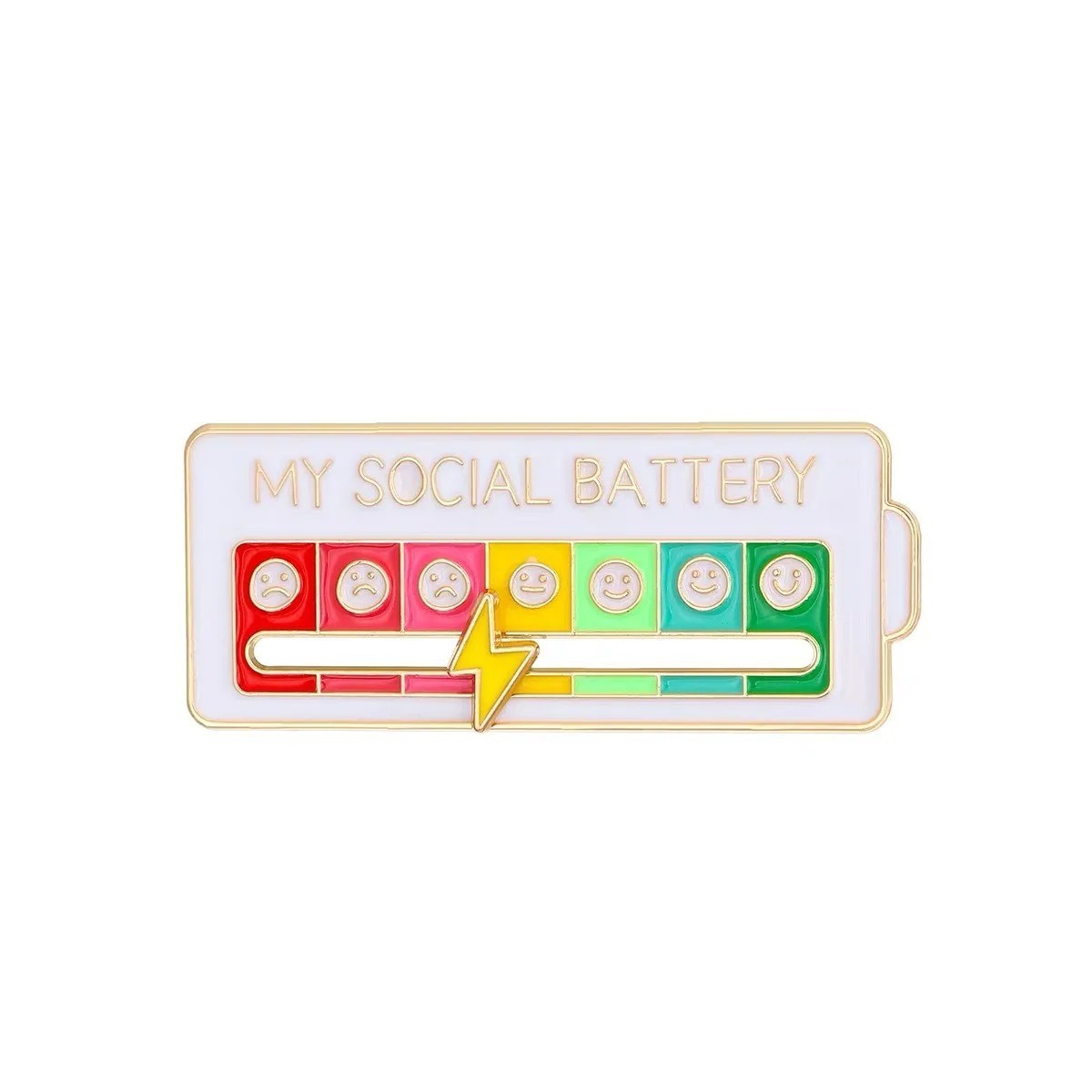 Funny Social Battery Slider Pin – 7-Mood Expression Badge, Cute Interactive Pin
