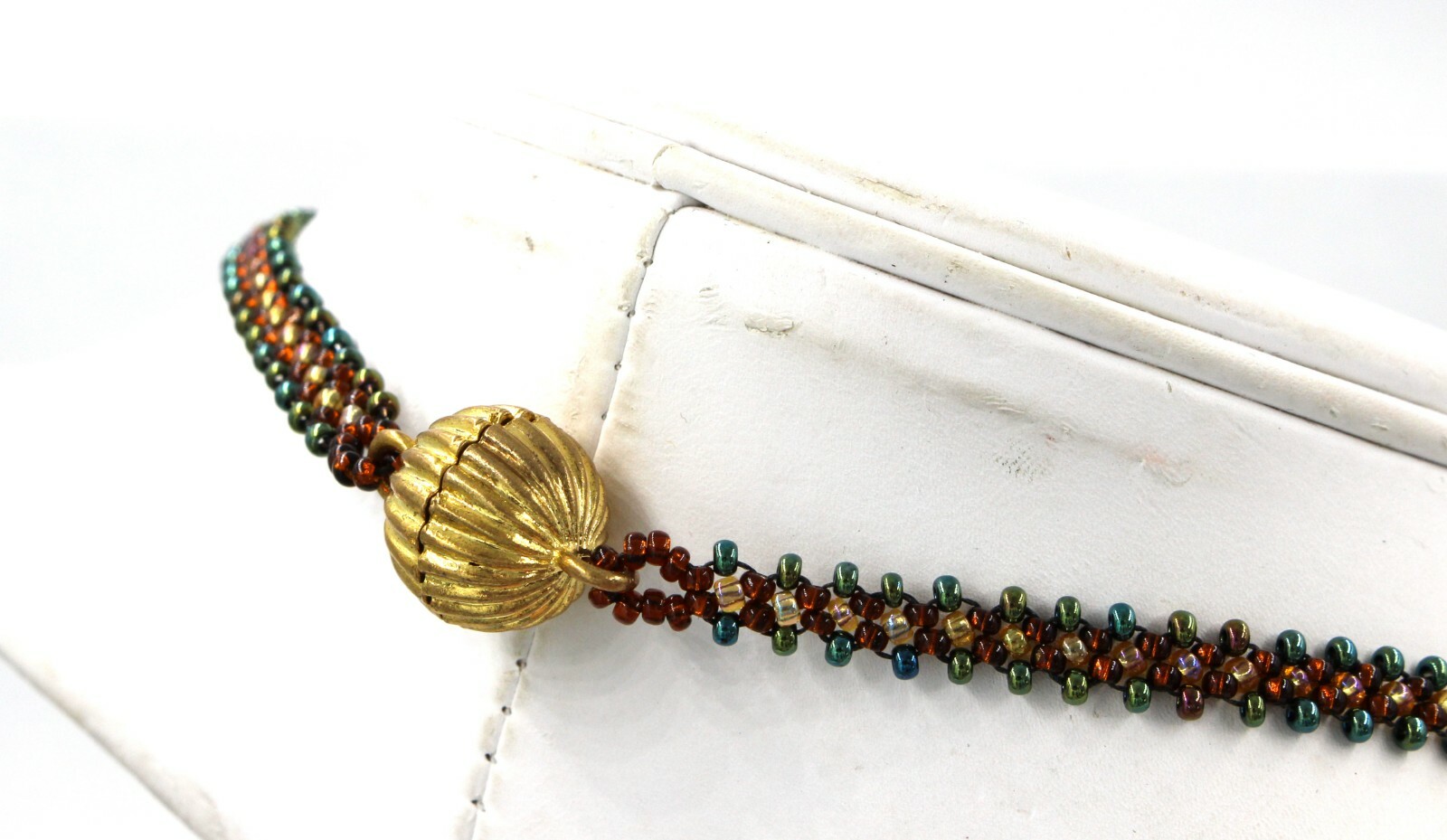 Mona Lisa Woven Glass Hand Beaded Multi-Strand Necklace Magnetic Clasp 34″ NEW