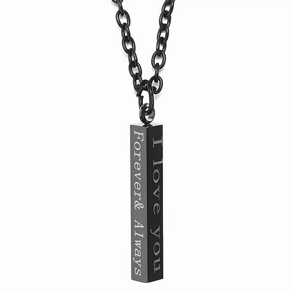Black Column Bar Necklace I Love You Forever & Always Romantic Pendant Gift