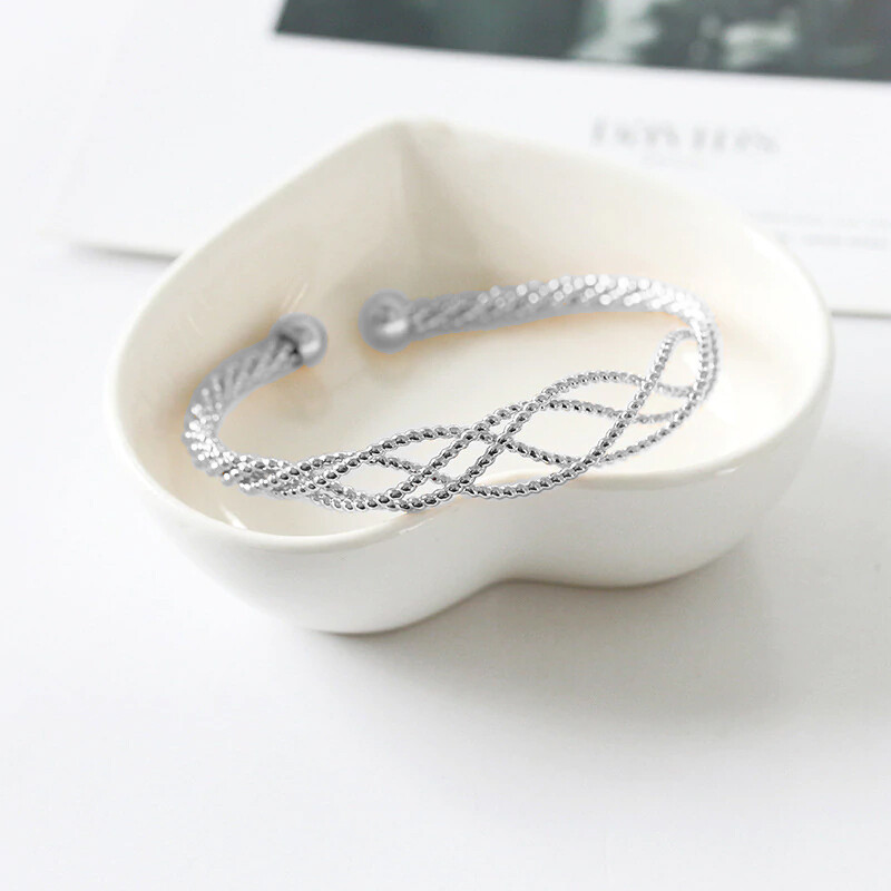 925 Sterling Silver Plated Diamond Cut Cuff Bangle Bracelet Shiny Bangle 7″ – 8″