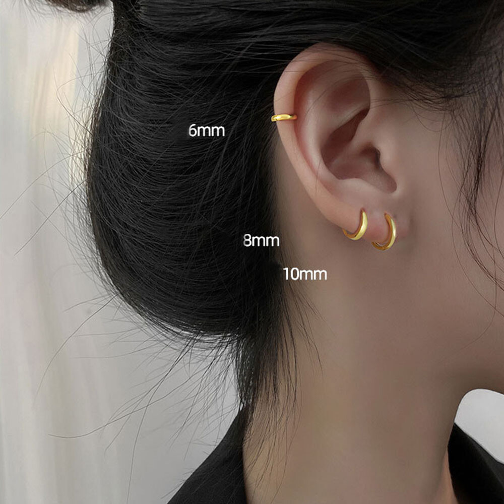 1Pair Minimalist Huggie Hoop Earrings Gold Tiny Round Earrings 6mm/8mm/10mm/12mm