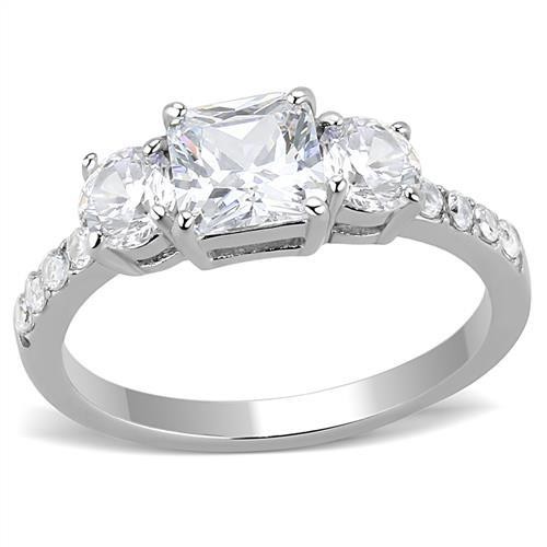 Women’s Ring, Clear CZ, Stainless Steel, Sparkling, Elegant Design, Three Stone