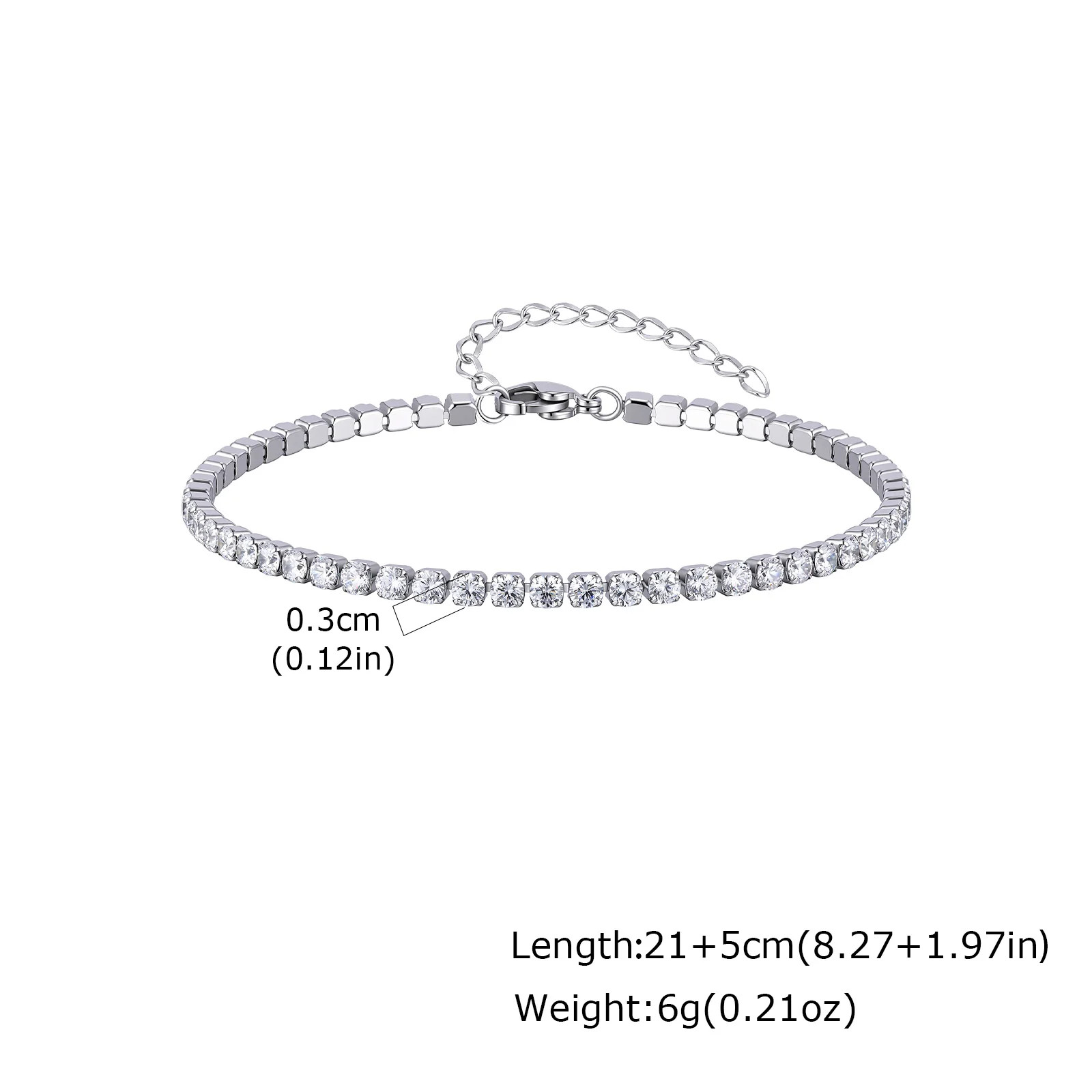 2/3/4/5mm Shiny Zircon Tennis Ankle Bracelet for Women, 18K Gold Plated Stainles