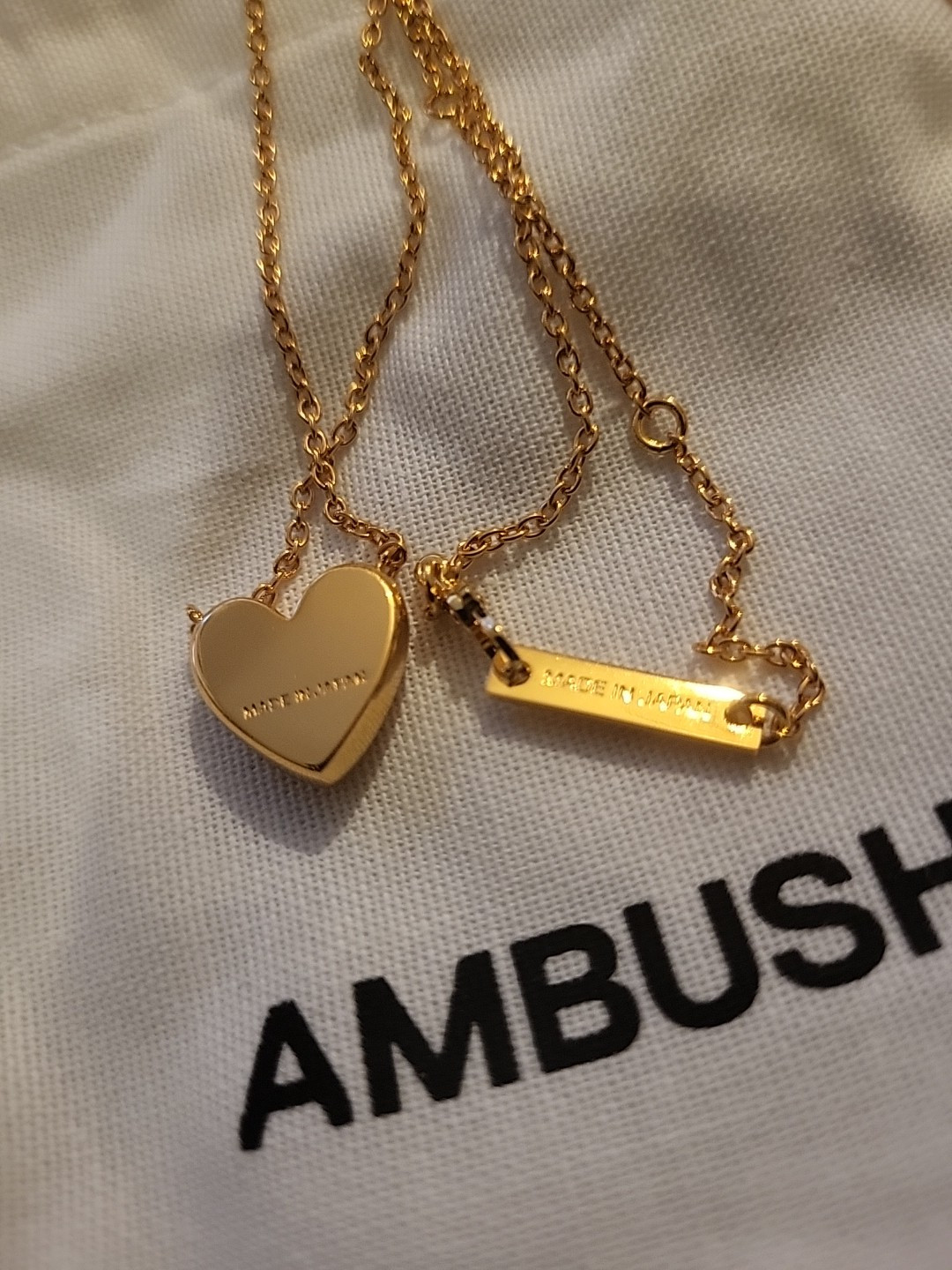 Ambush Heart Charm Necklace New Unisex Gold Coloured Brass Made In Japan