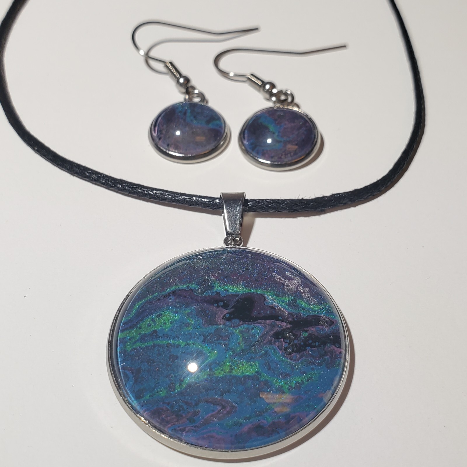 Necklace and Earrings Set, Acrylic Paint Pour Painting Jewelry, A5