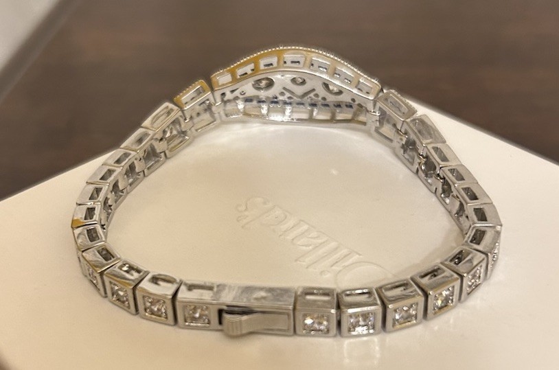 Silver Sapphire Blue CZ & Diamond CZ Art Deco Art Nouveau Inspired Bracelet NWT