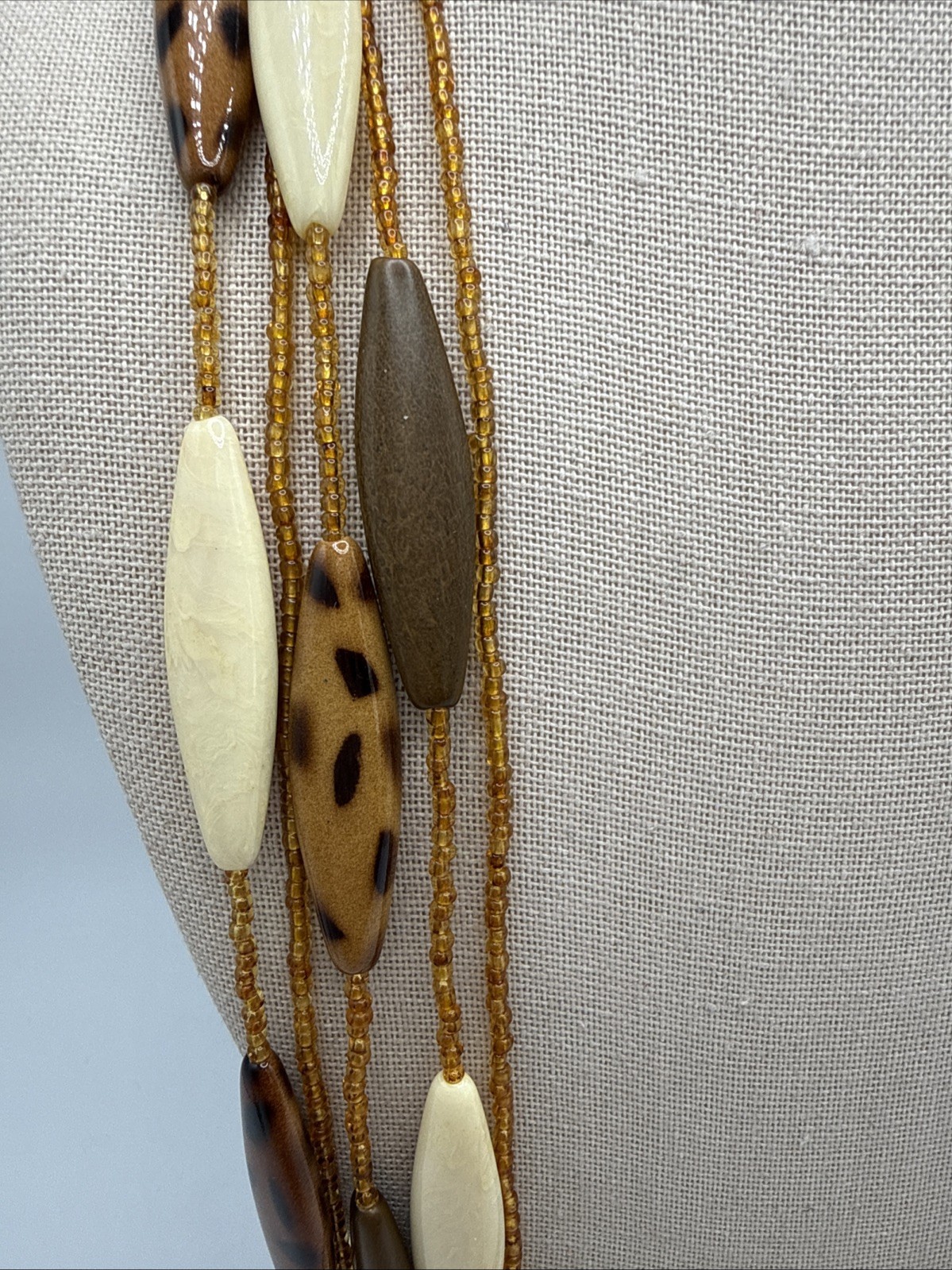Brown & Cream Leopard Print Seed Bead Multi Strand Necklace
