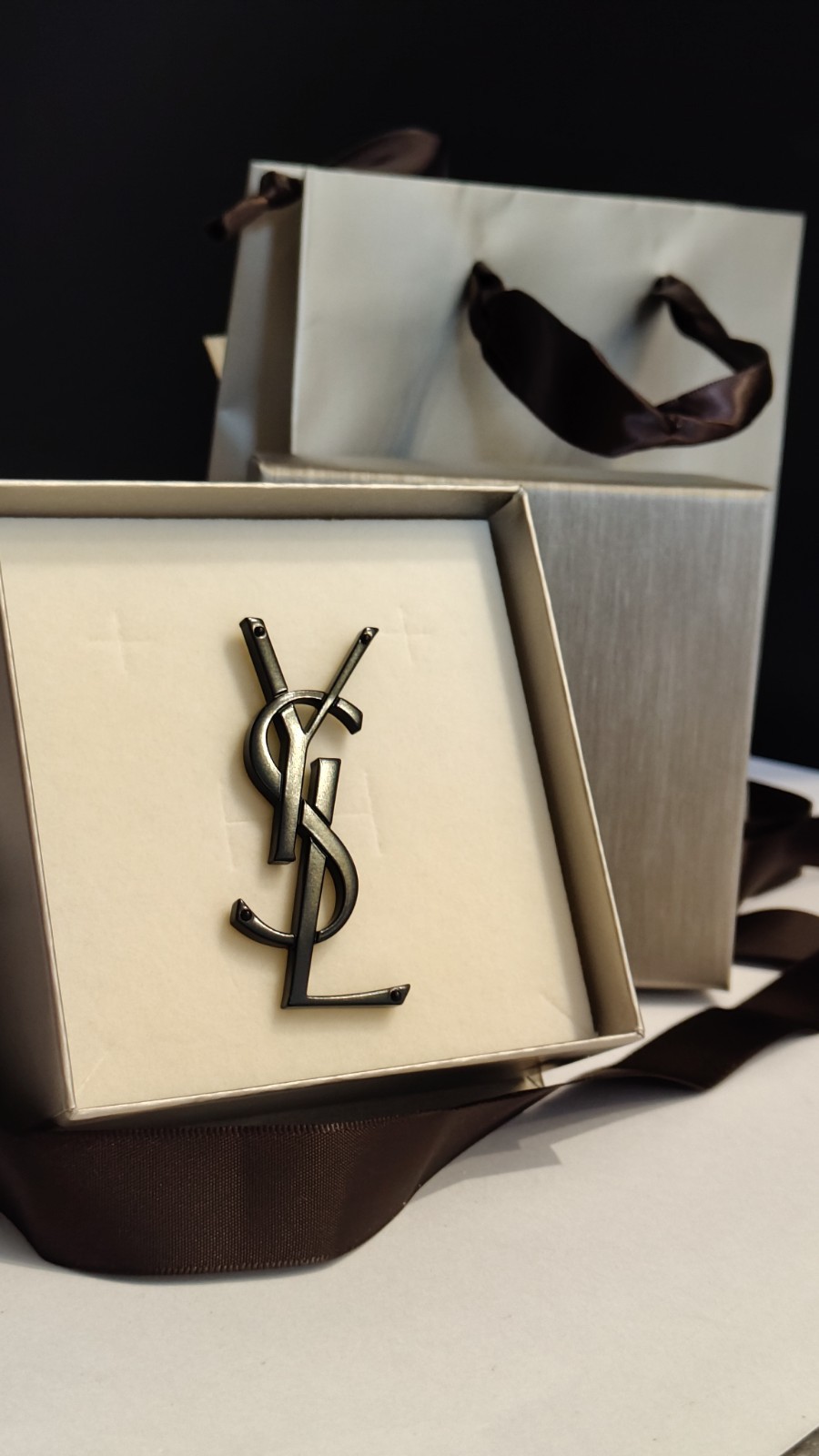 YSL BLACK Yves Saint Laurent Original Vintage Brooch Brooch Brooch Brooch