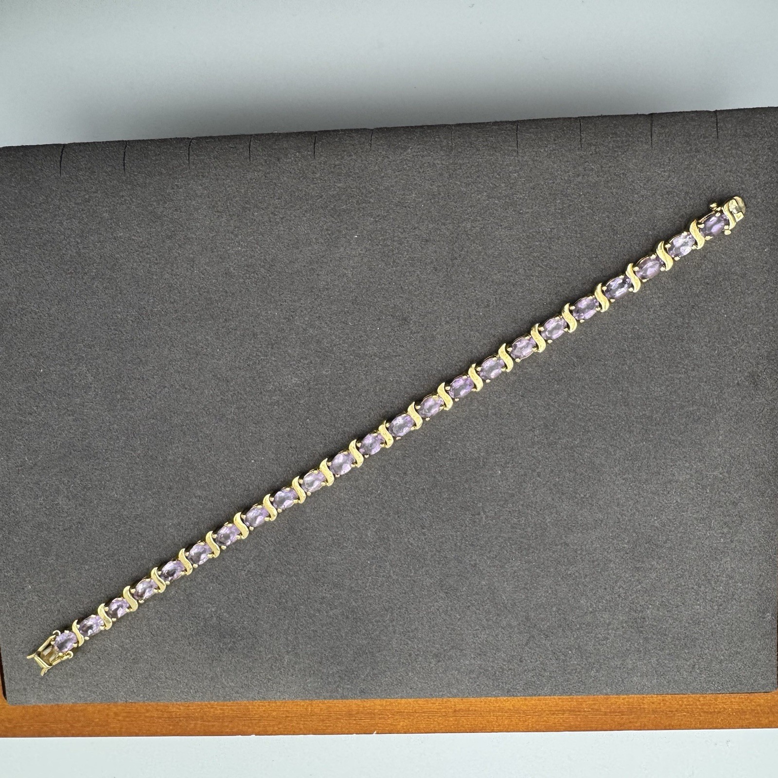 HAN THAI 925 Sterling Silver Gold Tone Oval Amethyst S Link Tennis Bracelet