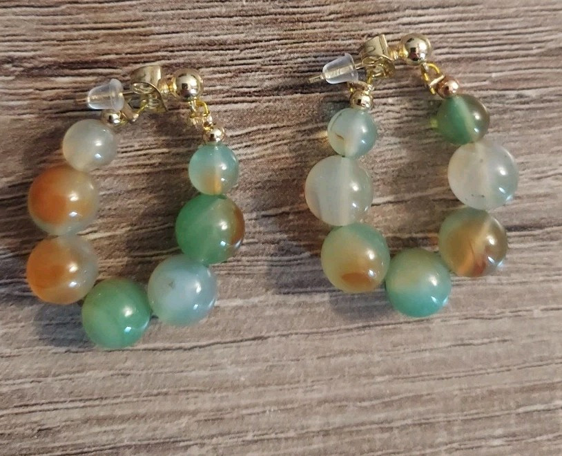 Marble Beaded Waterdrop Earrings Green Multicolor