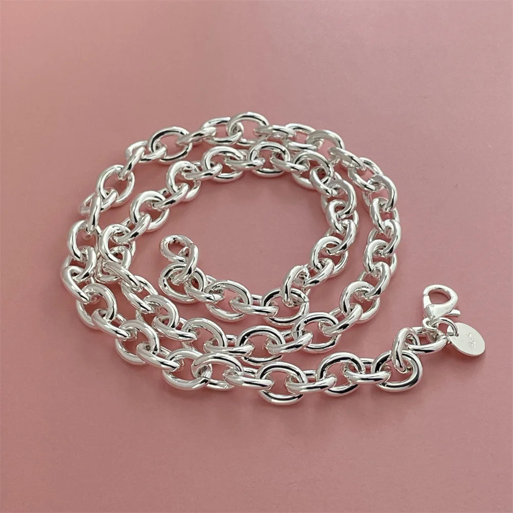 925 Sterling Silver Necklace Thick Chain Lobster Clasp 40-75cm Women Jewelry
