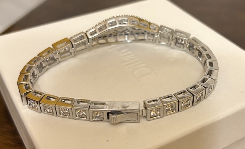 Silver Sapphire Blue CZ & Diamond CZ Art Deco Art Nouveau Inspired Bracelet NWT