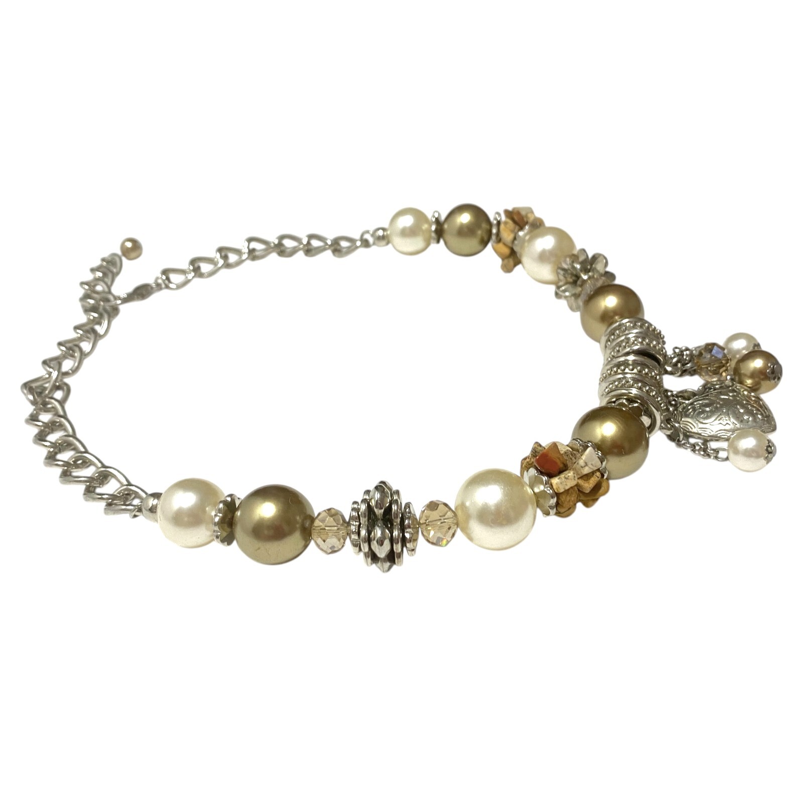 Chunky Charm Statement Necklace Puffy Heart Crystal Simulated Pearl Collar Chain