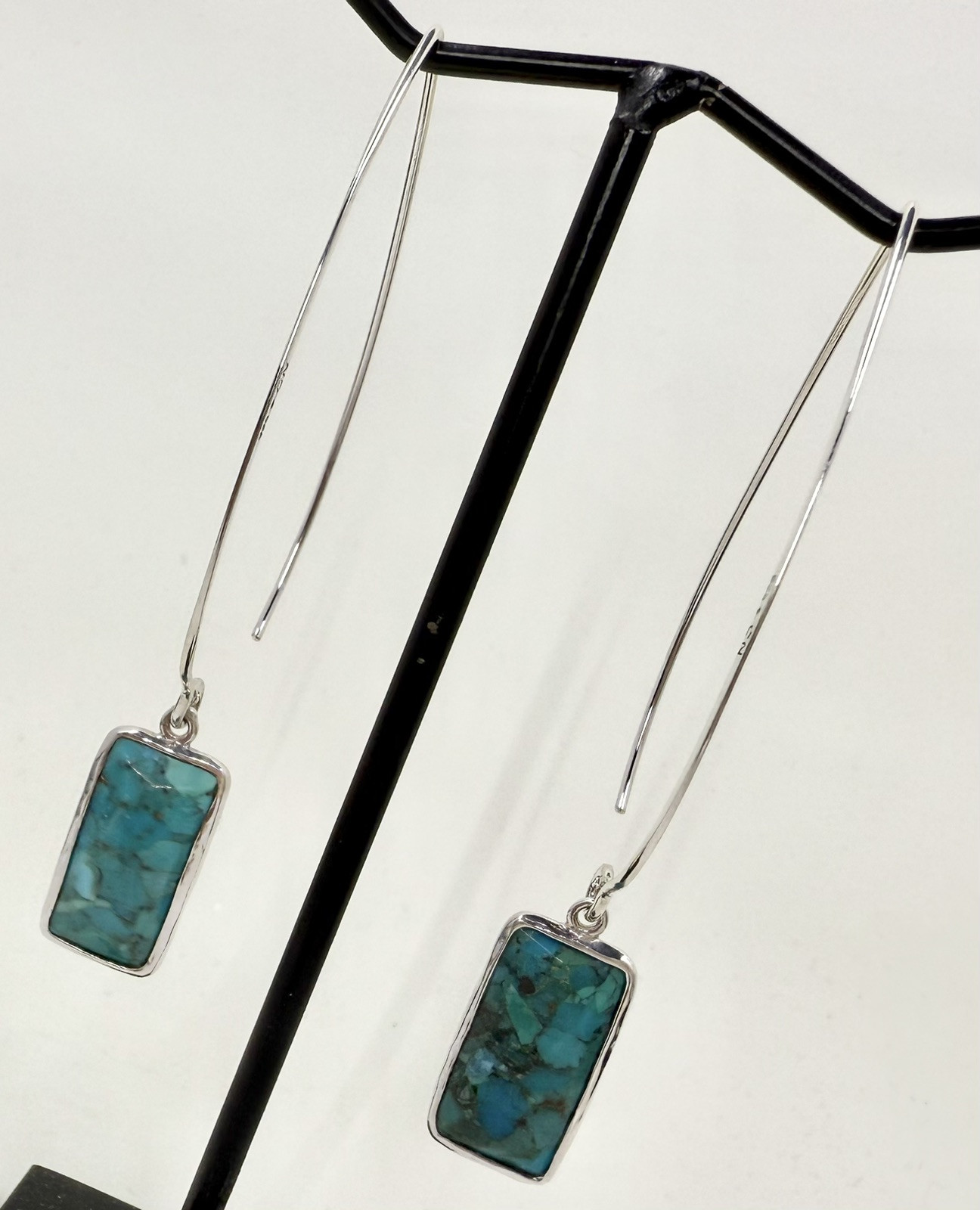 SILPADA W3379 STERLING 925 COMPRESSED TURQUOISE OASIS THREADER EARRINGS (T580)