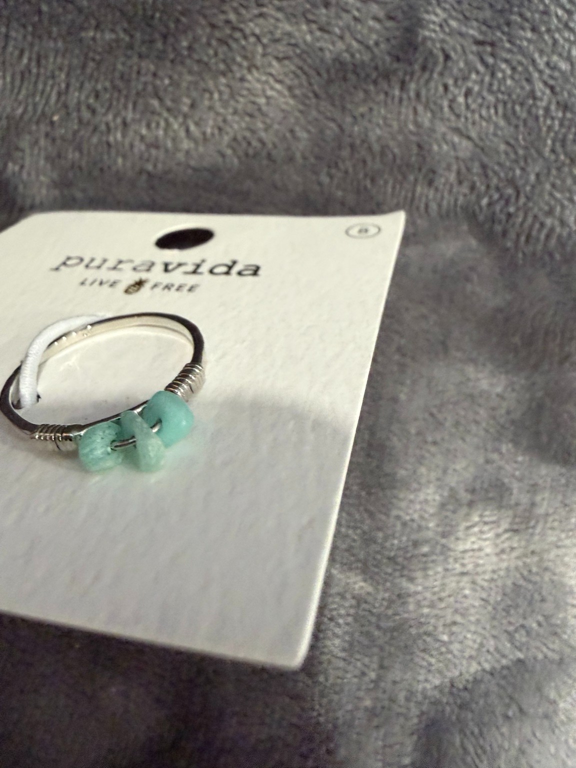 Pura Vida Amazonite Wire Wrapped Gemstone Ring Size 8 Rhodium Plated NWT