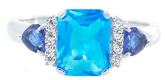 Lab-Created Blue Topaz & Sapphire Ring in Sterling Silver with CZ Accents