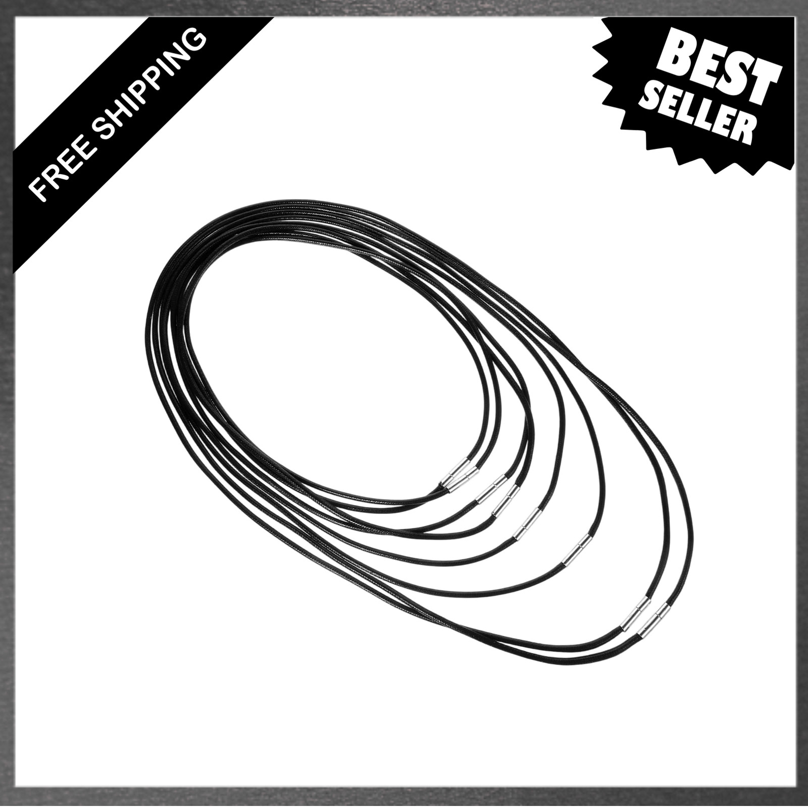 Leather Necklace Cord Set 8 Pcs Adjustable 18 to 28 Inches Black Leather Cords