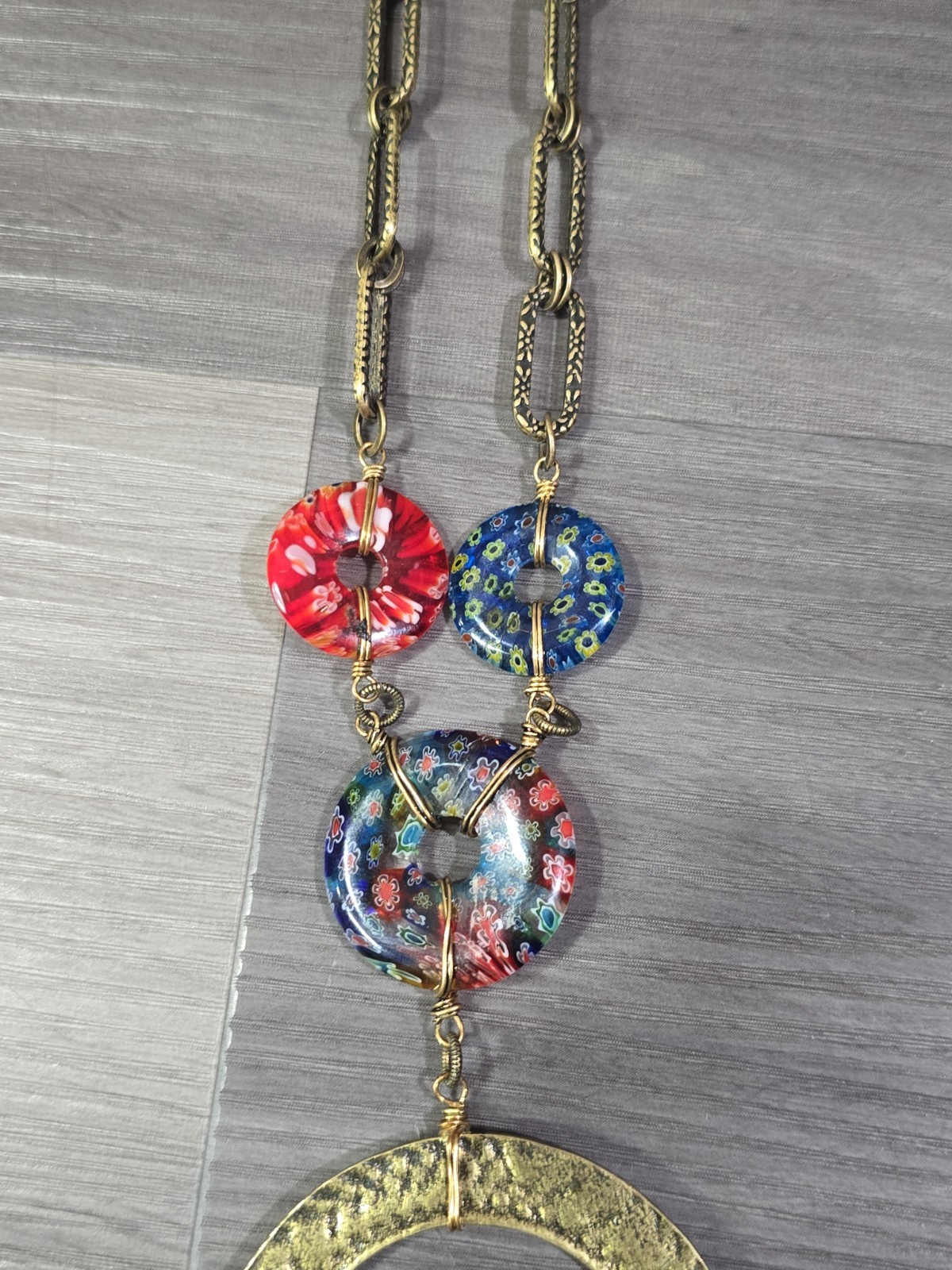 SWEET ROMANCE MILLEFIORI GLASS CIRCLE 29” NECKLACE ~~MADE IN USA~~