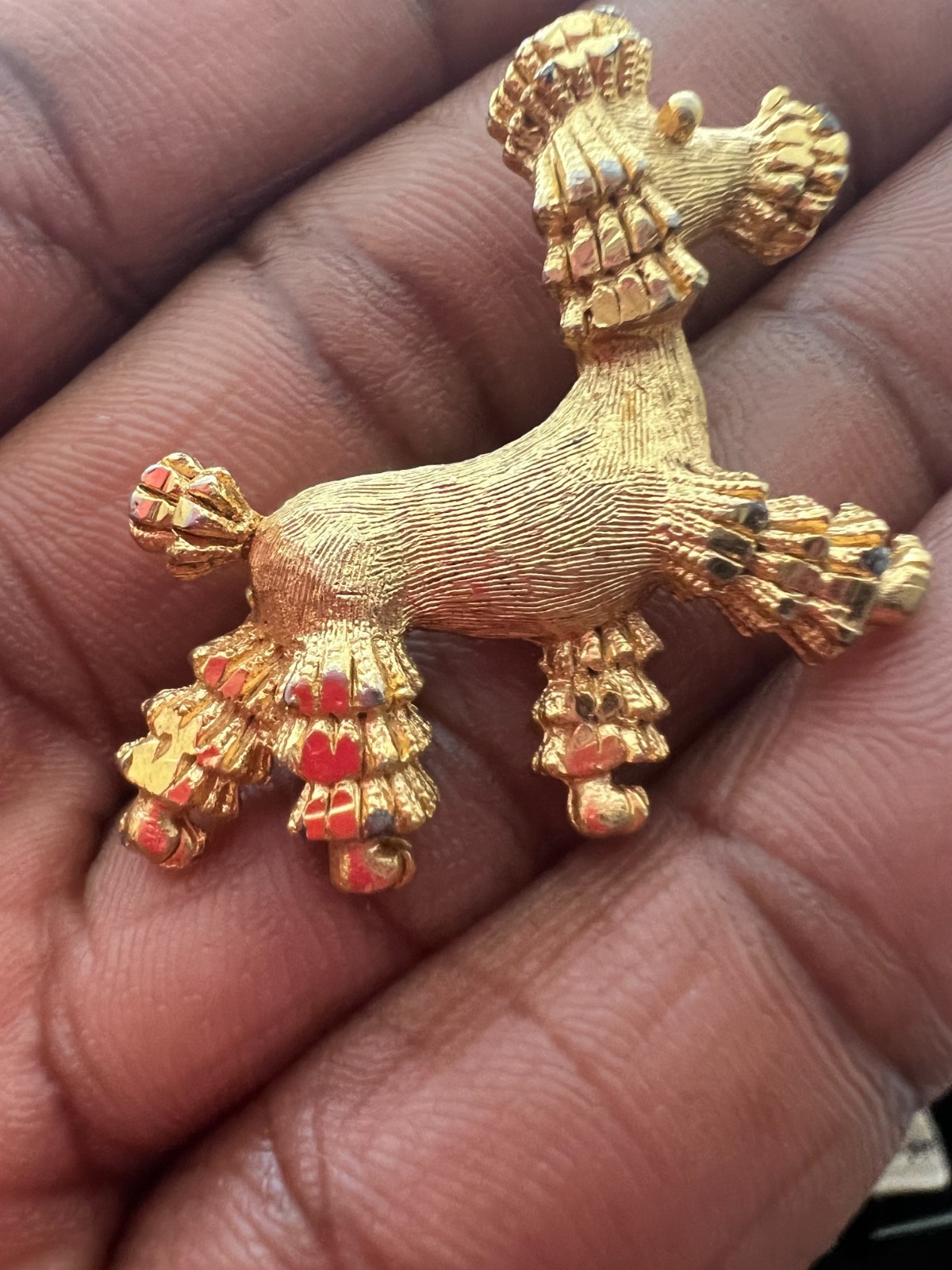 Vintage Mamselle Gold Tone Poodle Dog Brooch Pin Signed Textured Figural Cute
