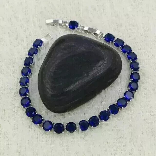 Round Cut Simulated Sapphire Women’s Gorgeous Bracelet In 14K White Gold Plated