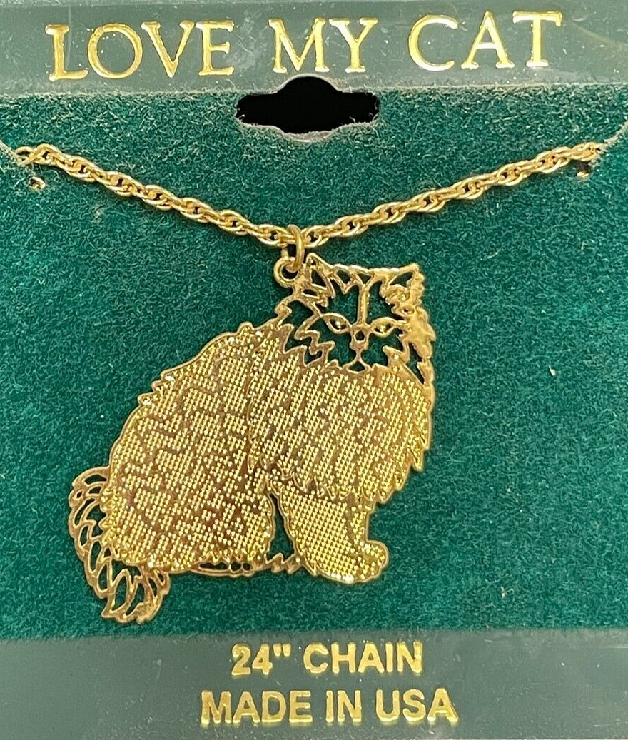 Love My Cat Necklace made in USA-24K gold finished brass 1.5 inches 24-in. chain