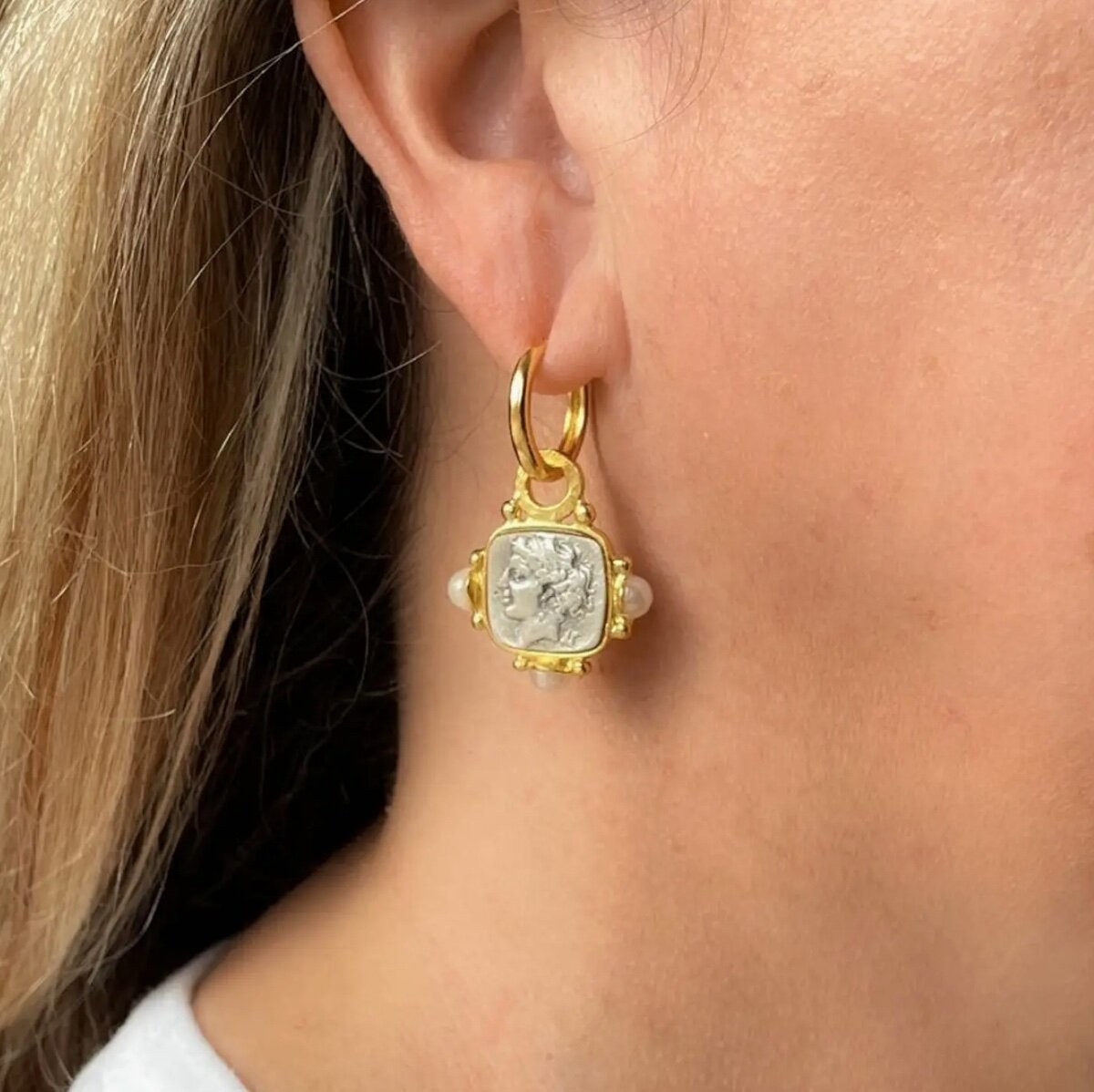 AJS Designs Gold Roman Coin Earrings Jewelry 22kt GP