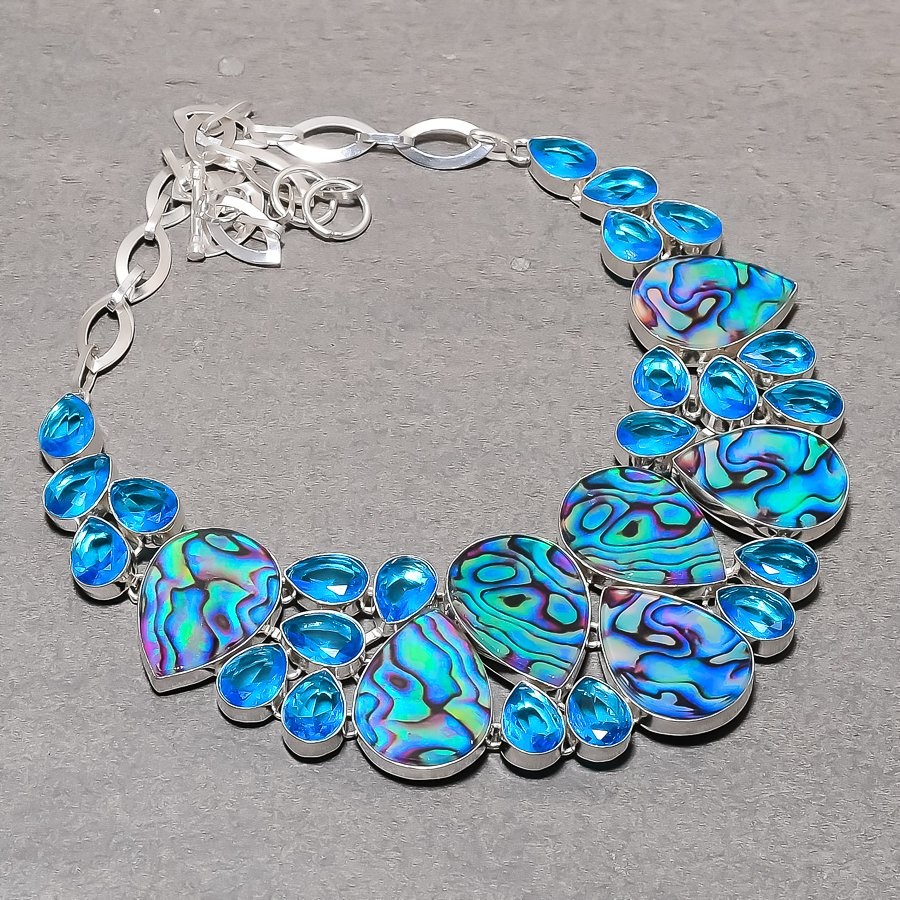 Abalone Shell London Blue Topaz Gemstone Fashion Jewelry Handmade Necklace 18″