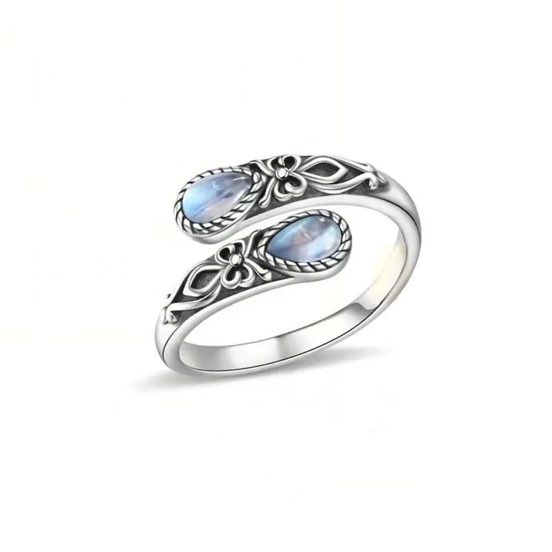 Moonstone Crystal Spoon Ring Adjustable Vintage US