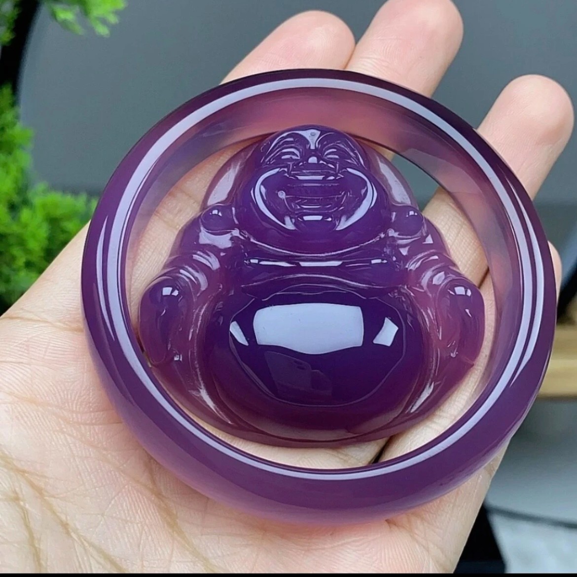 Nature ice Purple Myanmar Jade jadeite bracelets Bangle 58mm Maitreya Buddha