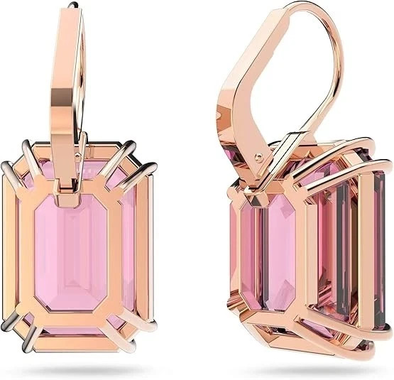 Swarovski Crystal MILLENIA Drop Pierced Earrings Octagon cut, Pink NEW