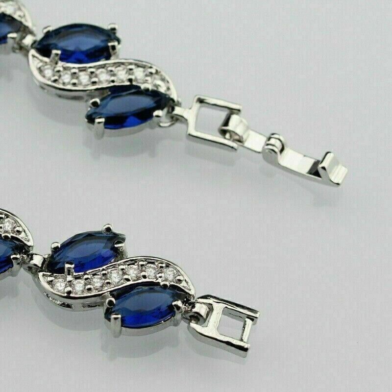 Marquise Cut Simulated Sapphire Women’s Gorgeous Bracelet 14K White Gold Plated