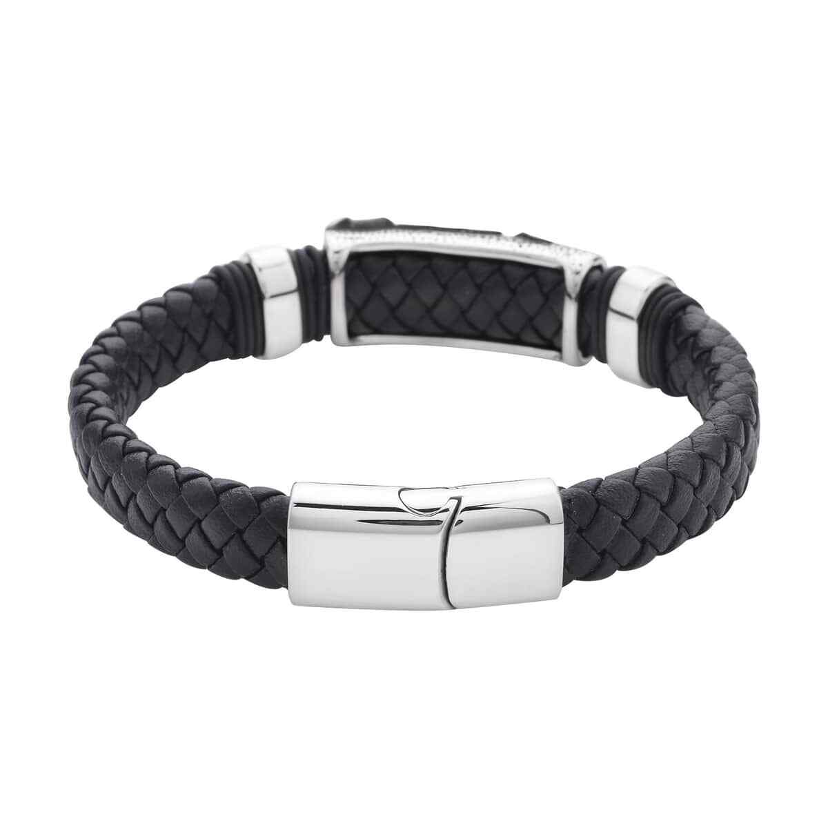 Faux Leather Scorpion Pattern Bracelet in Black Oxidized Stainless Steel (8.00″)