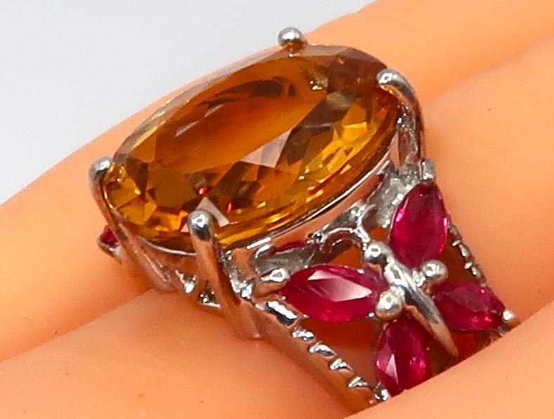 ZALES Jewelers Design Citrine & Ruby Butterfly Motif Statement Ring, Size 8