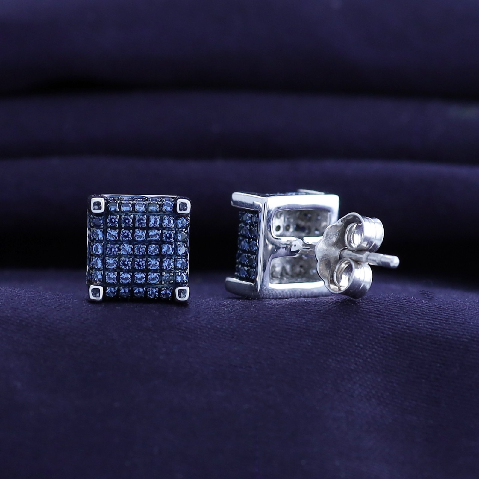 3/7 Ct Square Stud Earrings Simulated Diamond 14K White Gold Plated Silver