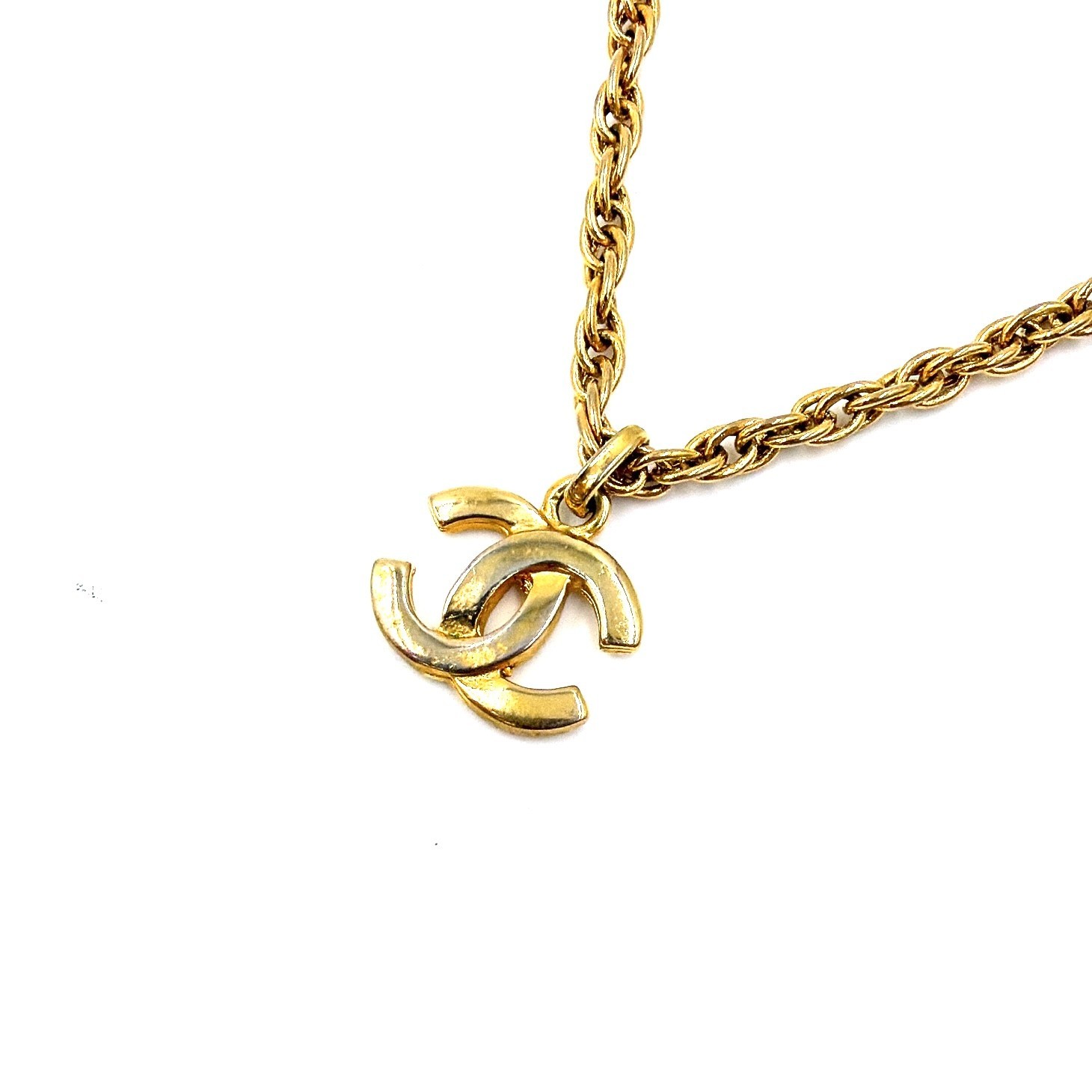 Chanel Vintage CC Logo Chain Necklace Gold Plated Coco Mark Pendant Auth France