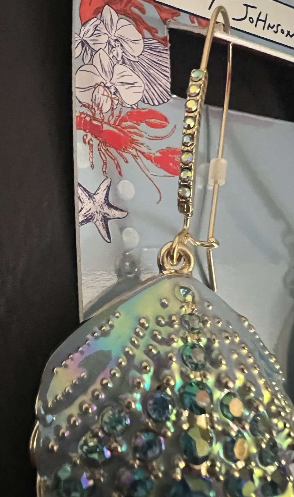 Betsey Johnson Earrings Iridescent Seashell Mermaid Drop NWT Crystal Dangle