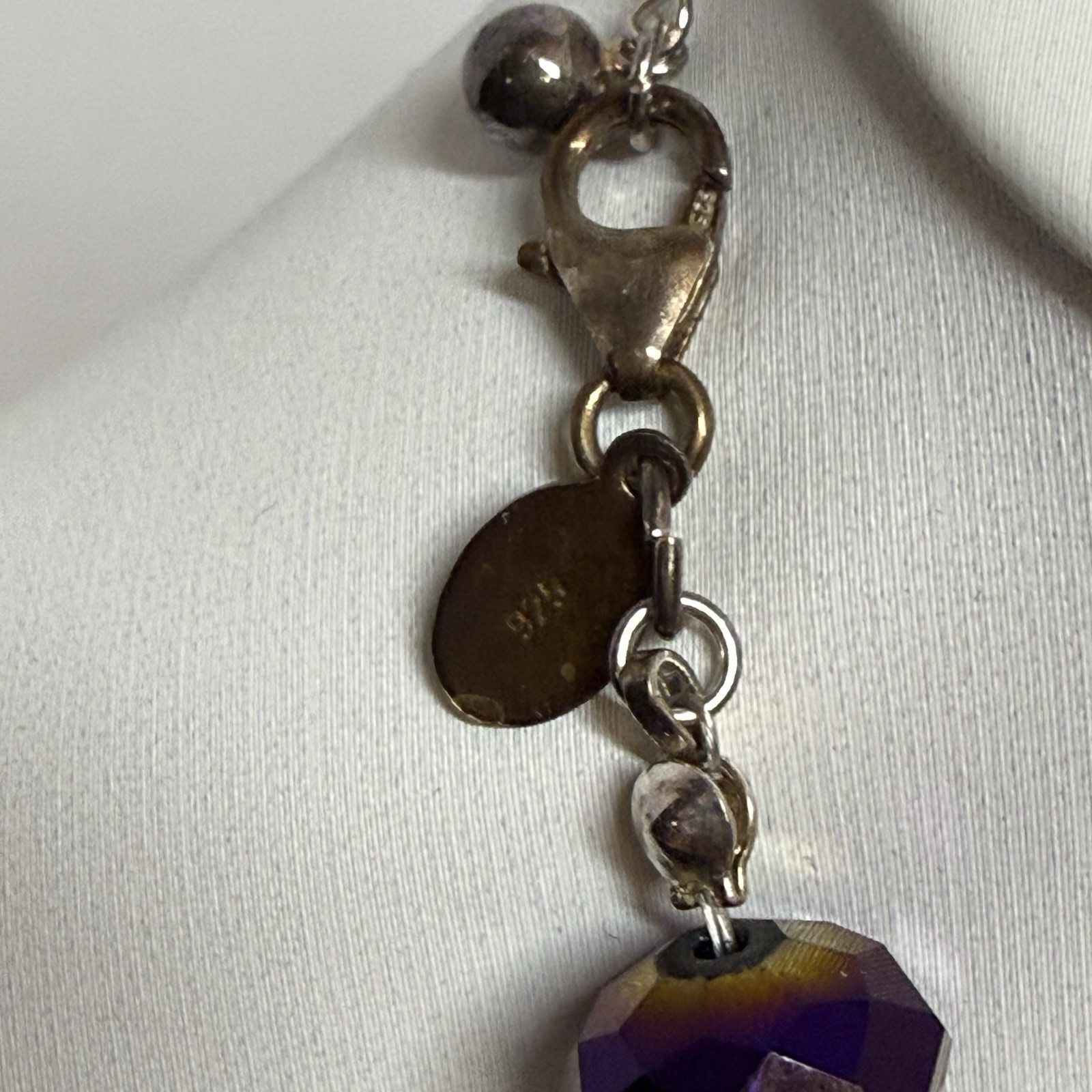 Donna Dressler Purple Agate Stone Crystals 16 -19 Inch Necklace Sterling Silver