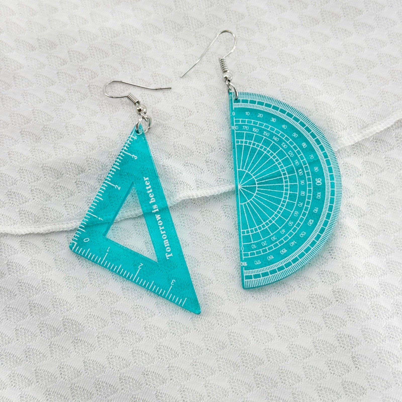 Ruler and Protractor Dangle Earrings, Novelty Earrings, Unique Earrings