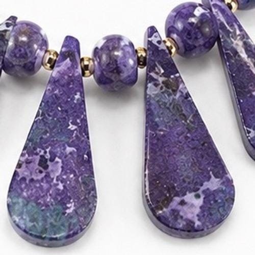 Vintage Purple Impression Jasper Necklace Natural Stone Teardrop Barrel Clasp
