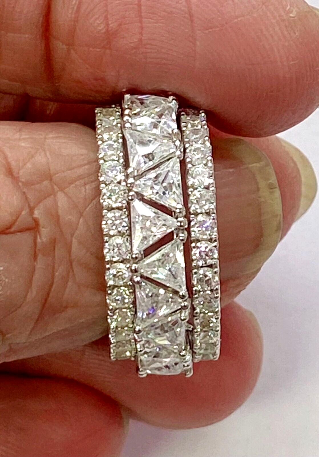 Absolute Sterling Silver Trilliant Cut Eternity Ring 3 Pc Ring SZ 8 HSN