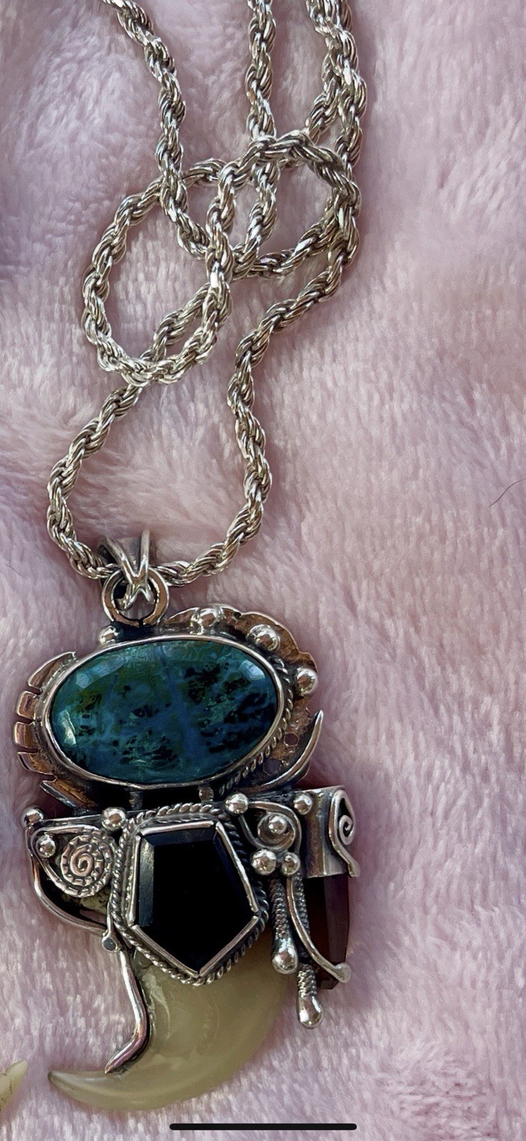 Silver 925 Rope Chain Pendant Necklace multi Stone turquoise