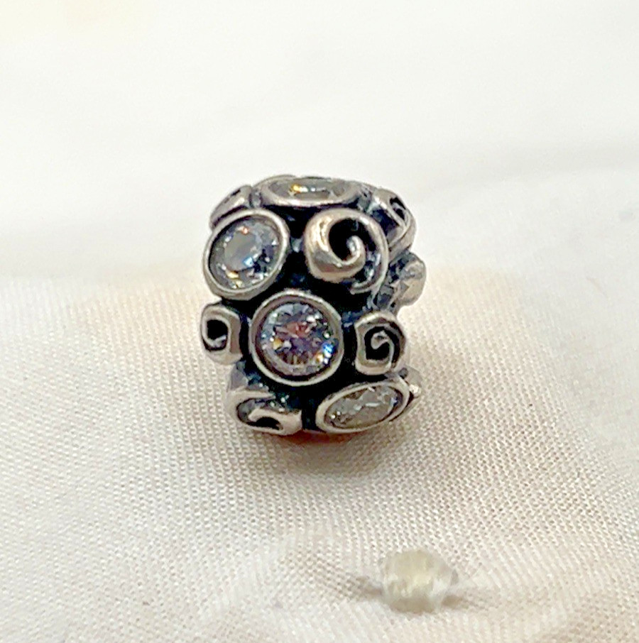 Authentic PANDORA Moments Clear Primrose Path Charm/Bead Silver 925 ALE 790330CZ