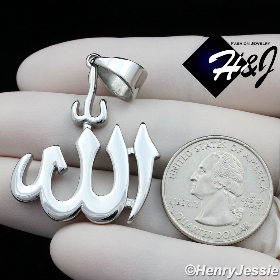 20″MEN Stainless Steel 3mm Silver Box Chain Necklace Muslim Allah Pendant*P107