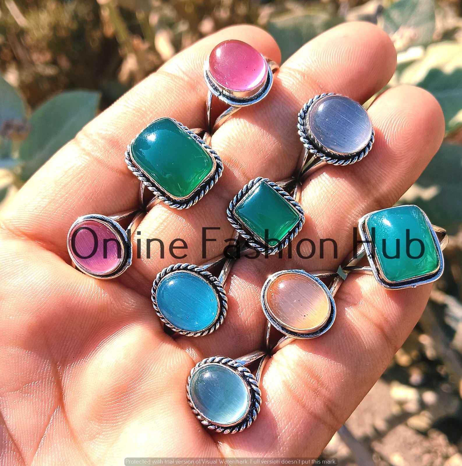 Glowing Multi Monalisa Gemstone 925 Sterling Silver Plated Rings Lot Jewelry