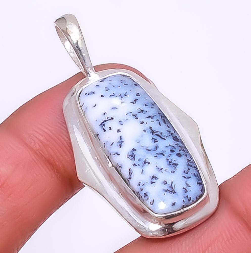 Dendritic Opal – Brazil Handmade 925 Sterling Silver Pendant 1.76″ T64