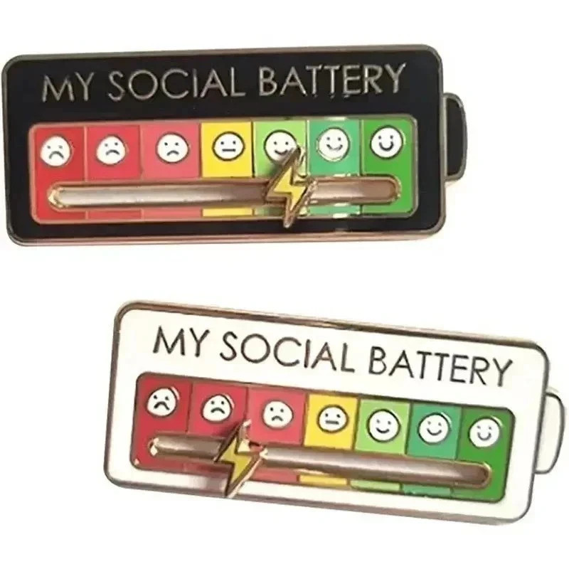 Funny Social Battery Slider Pin – 7-Mood Expression Badge, Cute Interactive Pin